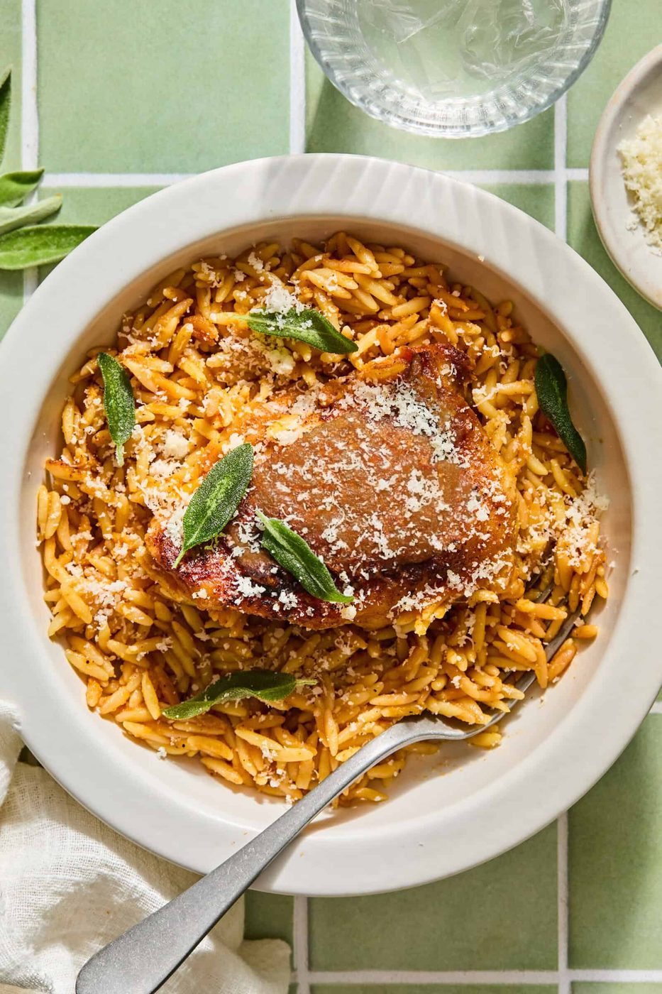 One Pot Pumpkin Orzo and Chicken Thighs and Sage