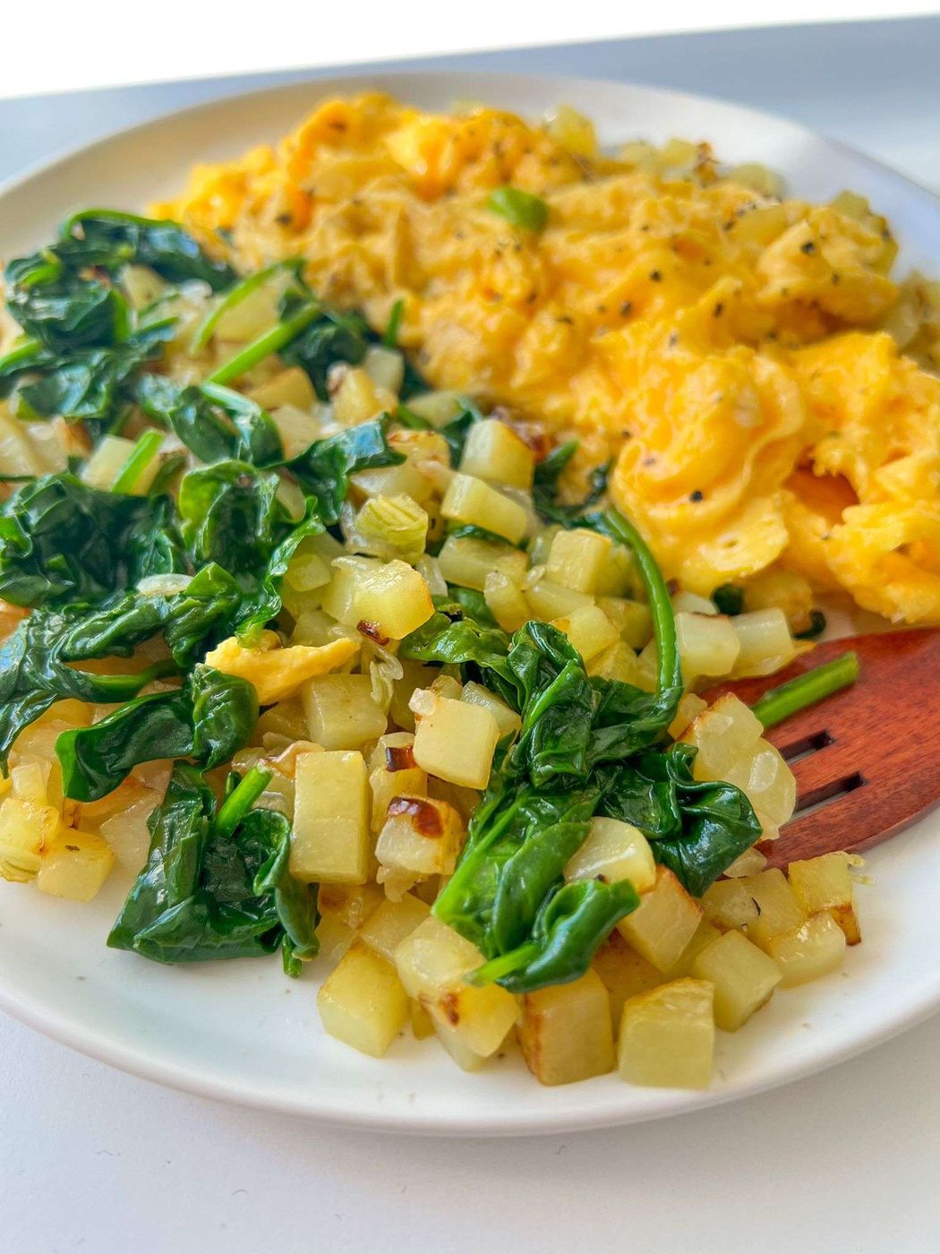 Potato Hash, plus Spinach and Eggs