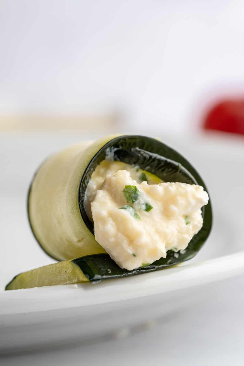 A photo of the zucchini rolled up. 