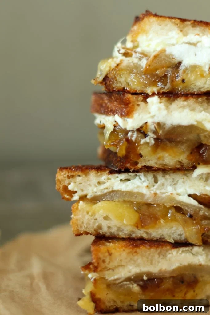 A final, enticing shot of the gourmet grilled cheese, emphasizing its crispy exterior and succulent filling, ready to be enjoyed.
