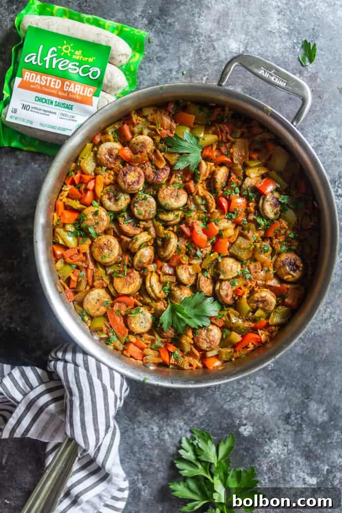 One-Pot Chicken Sausage and Rice Skillet featuring al fresco chicken sausage, a perfect family meal