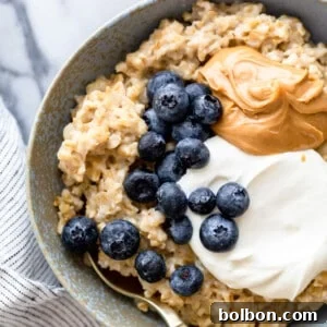 Quick and Creamy Instant Pot Steel Cut Oats 5 A bowl of Instant Pot steel cut oats with toppings.