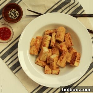Perfect Tofu Secrets 14 A beautifully cooked block of crispy tofu, ready to be incorporated into various meals.