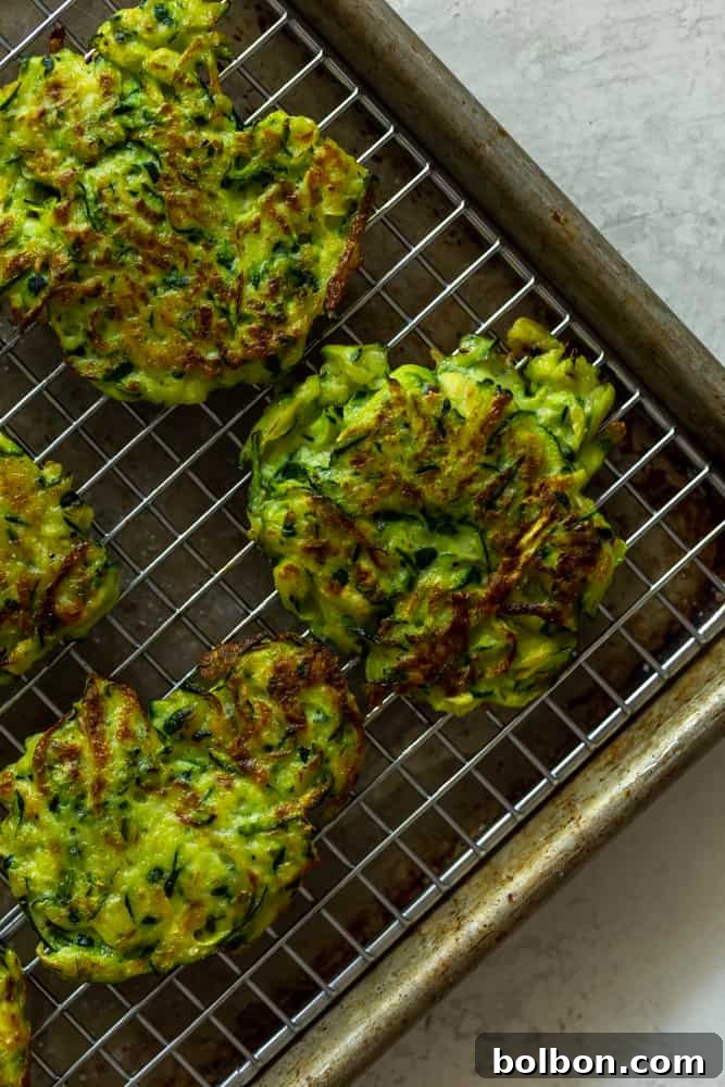 Zucchini Fritters on a cooling rack
