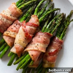 Bacon Wrapped Asparagus Bundles, ready to serve.