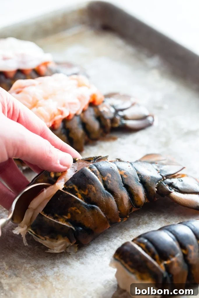 Image demonstrating how to gently lift the lobster meat from the shell