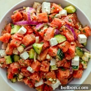 Watermelon Feta Salad in a bowl