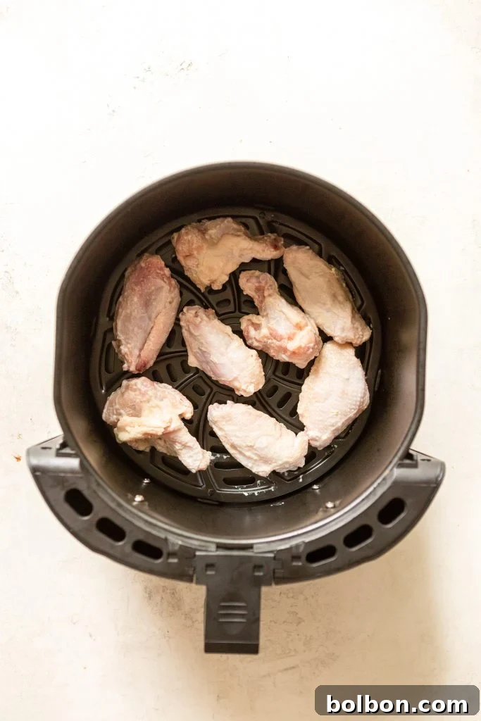 Seasoned chicken wings ready for air frying