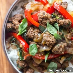 Spicy Thai Basil Beef 9 A square image of Thai Basil Beef.