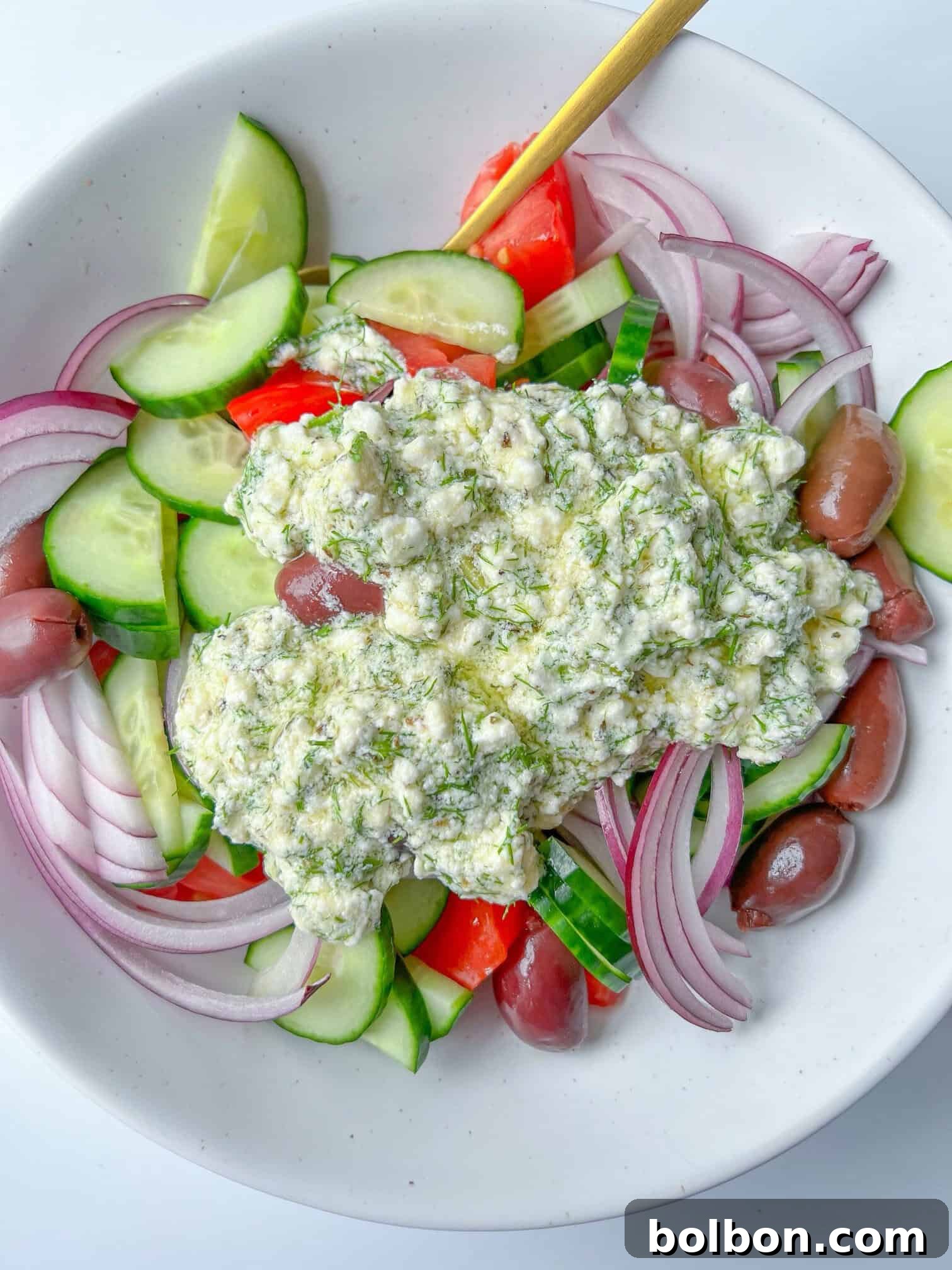 Aegean Feta Medley 2 A vibrant Greek Feta Salad with fresh vegetables and creamy dressing
