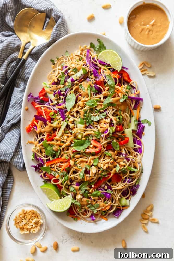 Zesty Peanut Noodles 6 Cold Peanut Noodle Salad on a white platter