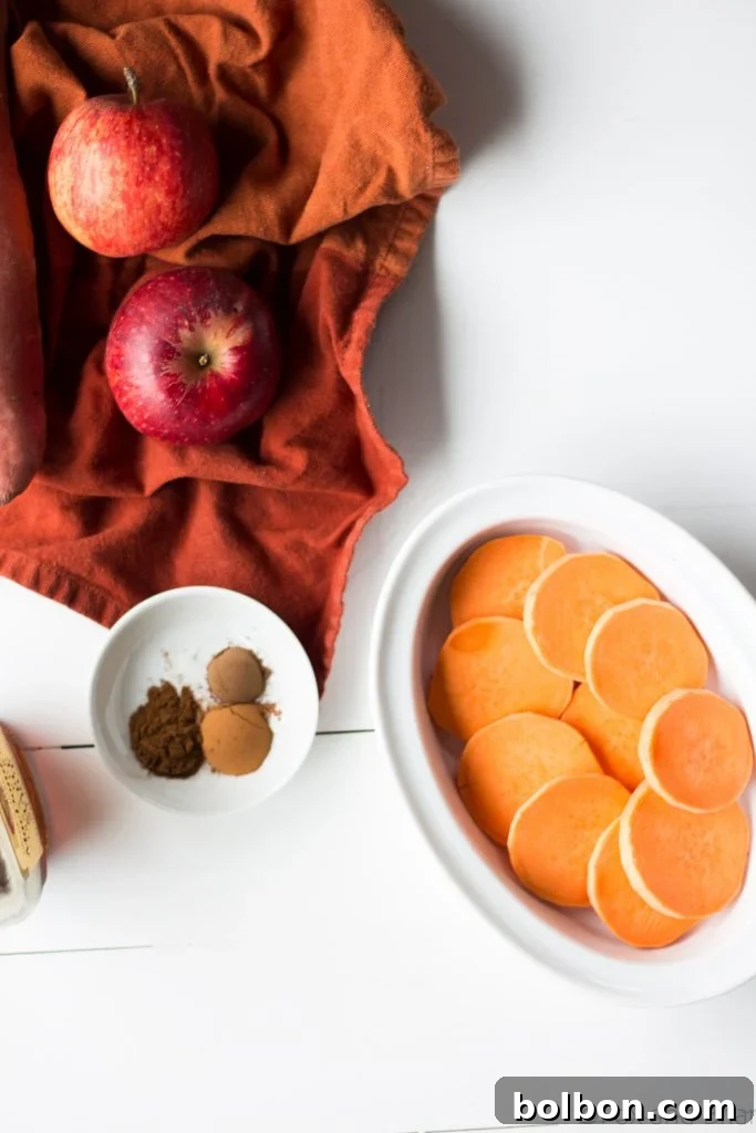 Spiced Sweet Potato Apple Bake 3 This healthier sweet potato casserole is sweetened with maple syrup. Perfect for your Thanksgiving table!