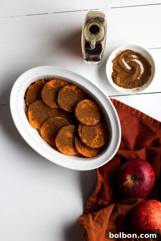 Spiced Sweet Potato Apple Bake 4 This healthier sweet potato casserole is sweetened with maple syrup. Perfect for your Thanksgiving table!