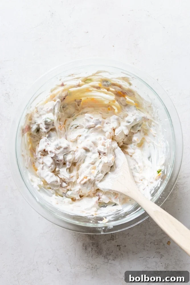 Irresistible Party Dip 6 Creamy Million Dollar dip after being mixed together