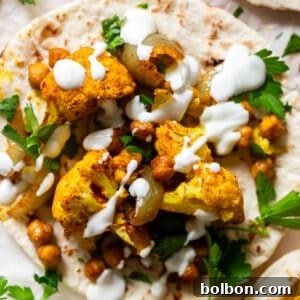 Spiced Cauliflower Chickpea Pitas