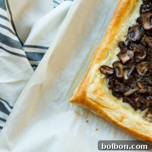 This savory mushroom and gruyere tart would make and easy and elegant appetizer or light meatless dinner.