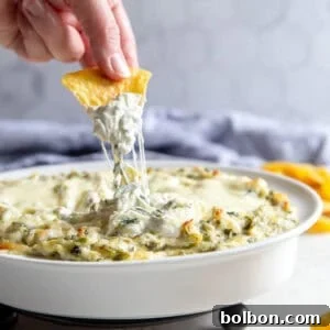 A freshly baked, hot spinach artichoke dip with a golden-brown crust, ready to serve.