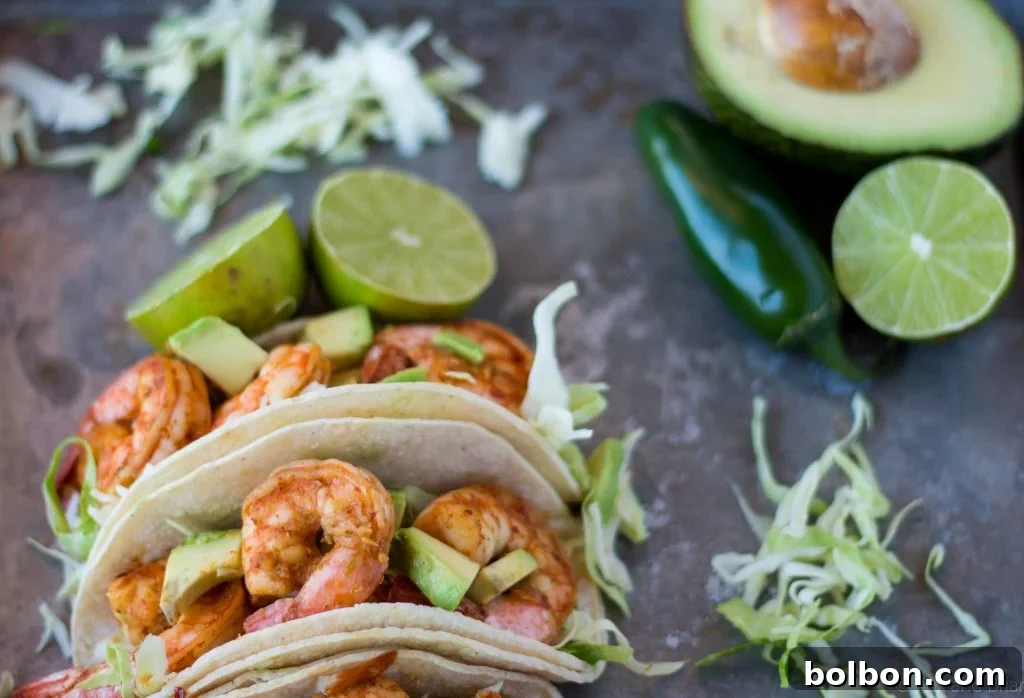 Zesty Chili Lime Shrimp Tacos 7 Fresh ingredients laid out for assembling delicious shrimp tacos.