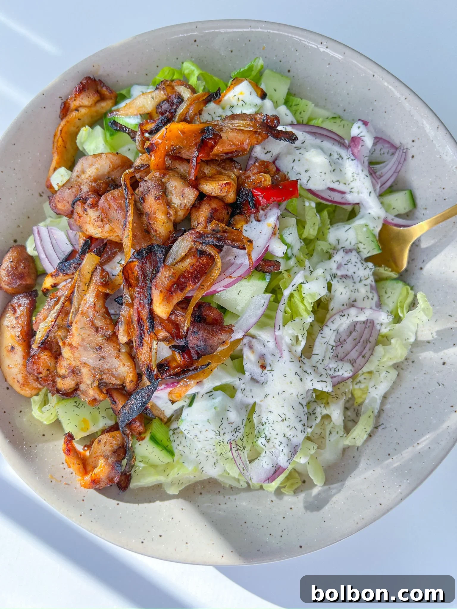 A beautifully arranged plate of Chicken Fajita Salad, showcasing its colorful ingredients and inviting texture, ready to be enjoyed.
