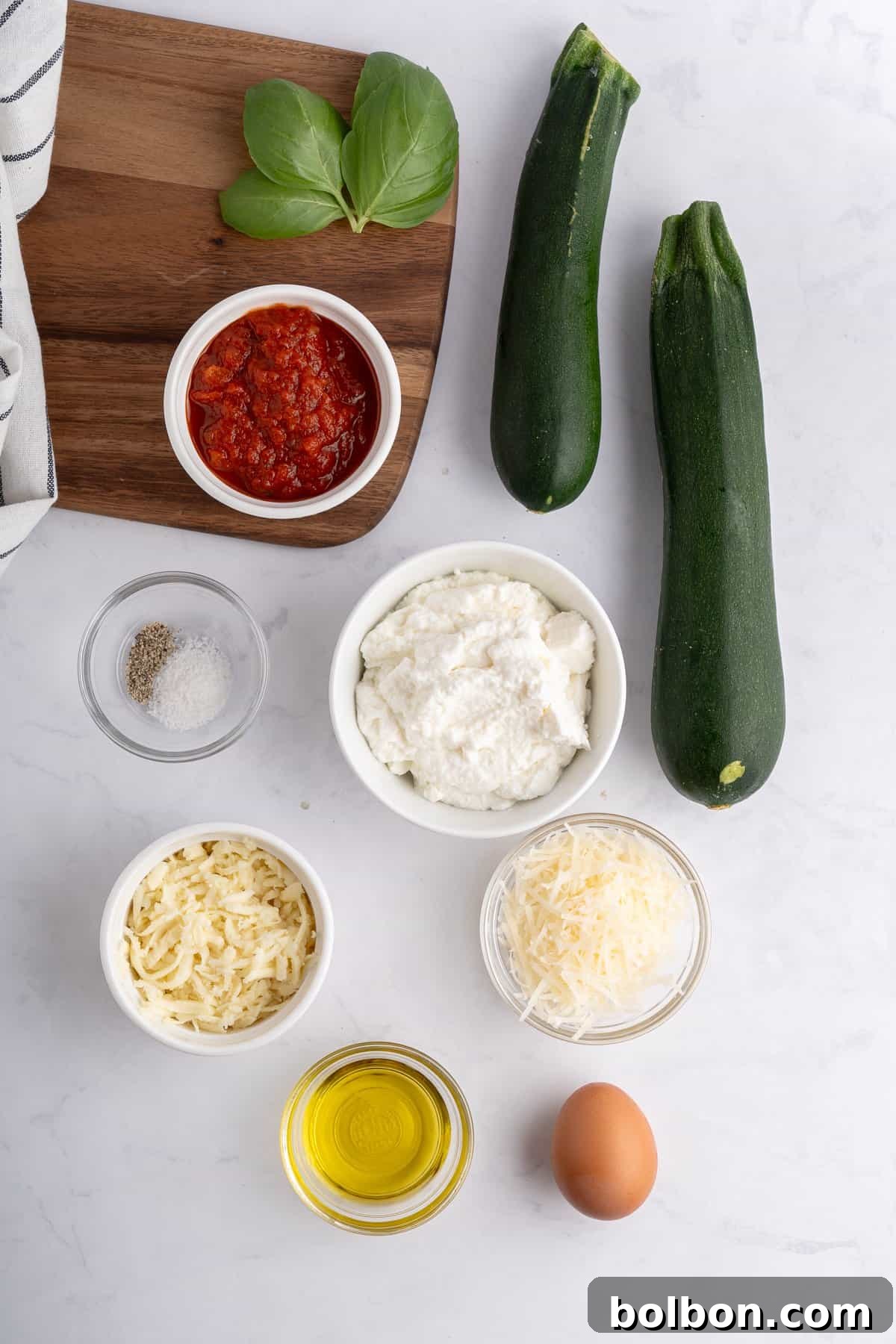 Photo of all of the ingredients needed to make these Zucchini Ricotta Rolls 