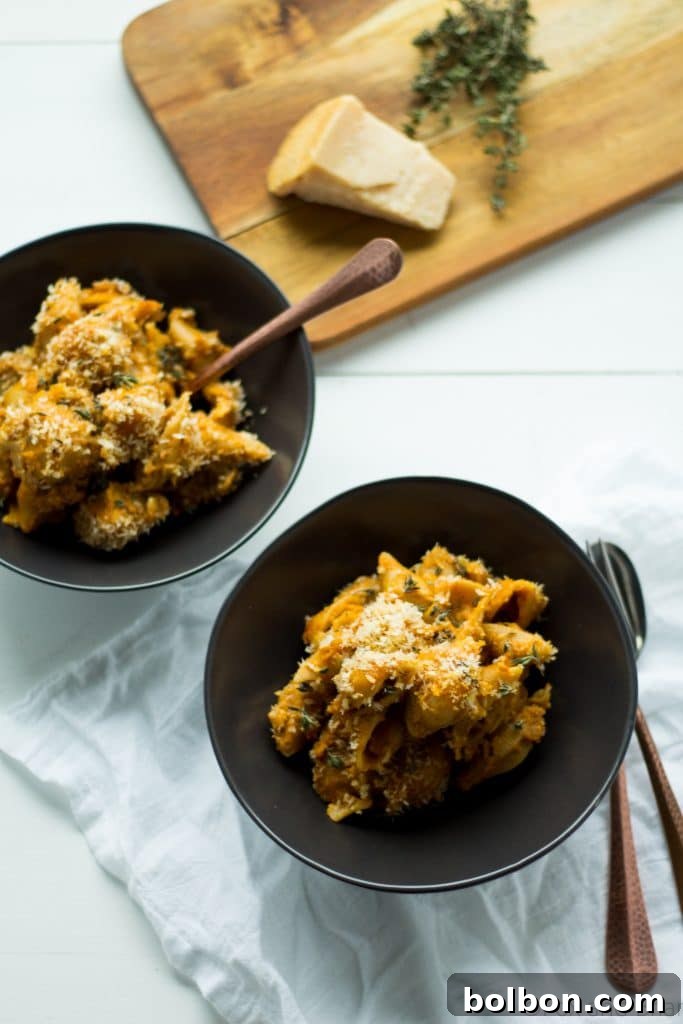 Close-up of baked Pumpkin, Gruyere and Goat Cheese Mac and Cheese