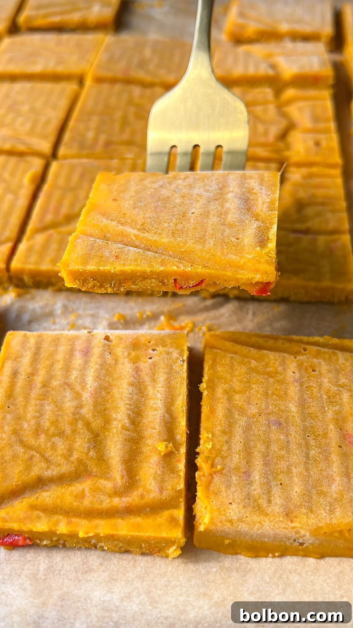 Freshly prepared vegetable stock cubes, bright orange and smooth, ready for freezing.
