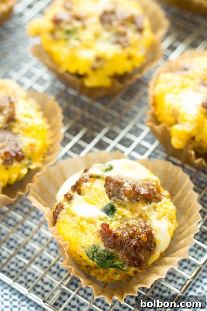 Close up of sausage and kale mixture in muffin cups before adding egg