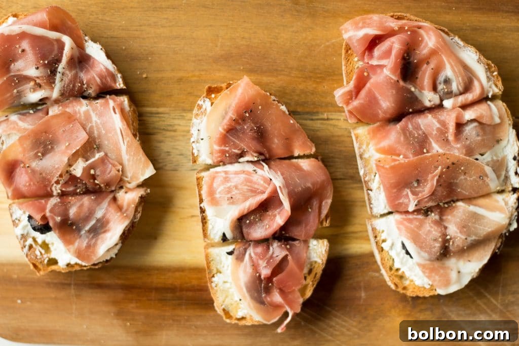 Fig, Prosciutto, and Creamy Chèvre Crostini 2 Delicious Fig, Goat Cheese and Prosciutto Bruschetta, perfect for any gathering