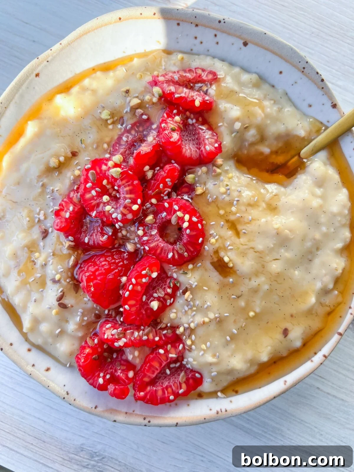 A second view of Custard Oatmeal, showcasing its rich and inviting texture.
