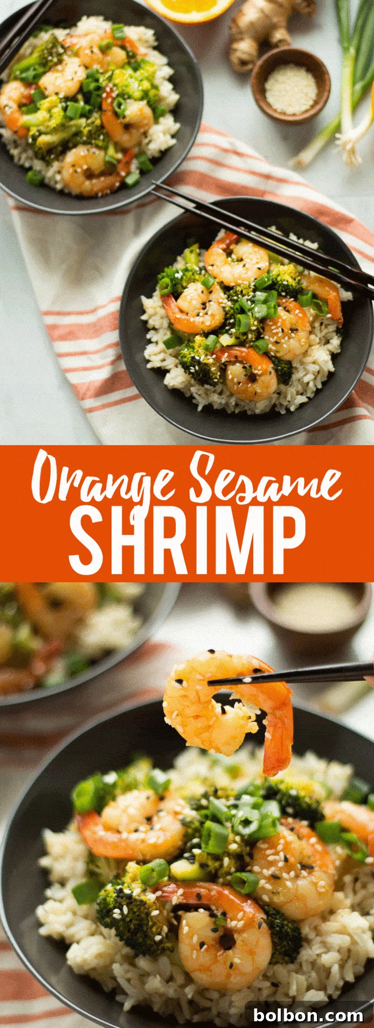 Flavorful Orange Sesame Shrimp with vibrant broccoli