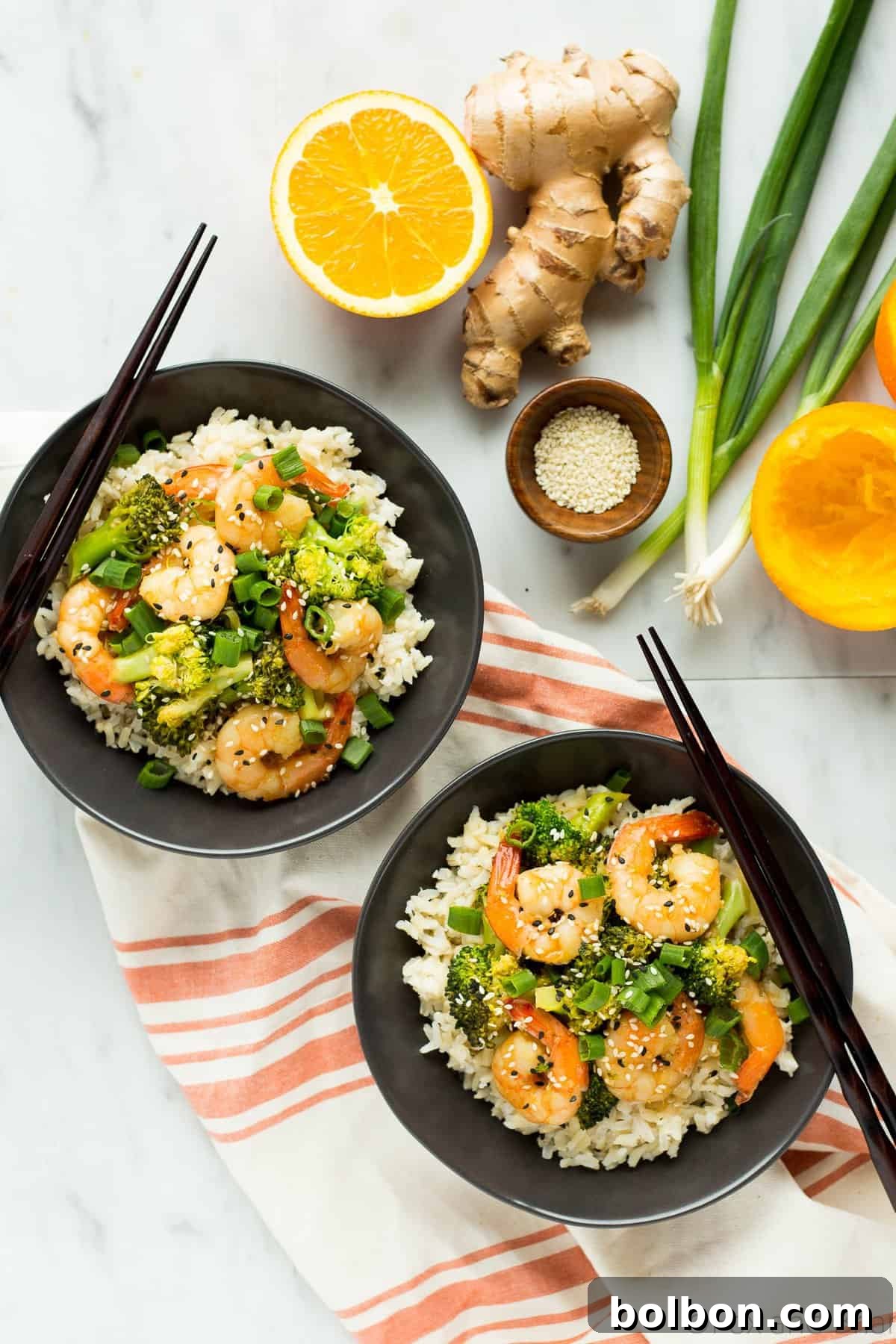 Orange Sesame Shrimp served over rice