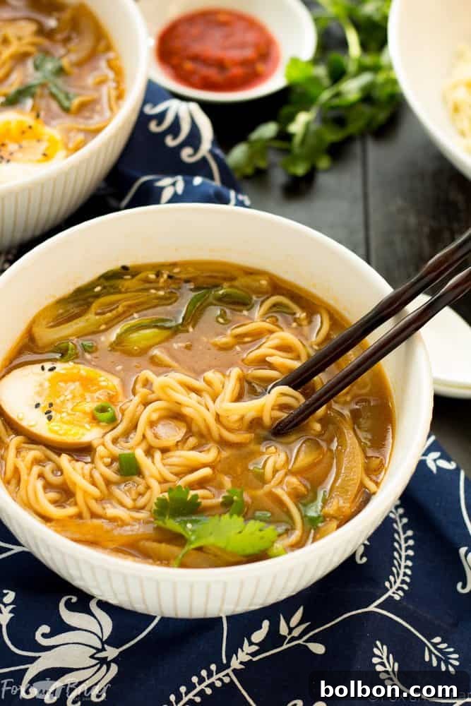 Quick Homemade Chicken Ramen 10 Final bowl of Easy Chicken Ramen with all toppings, ready to eat.