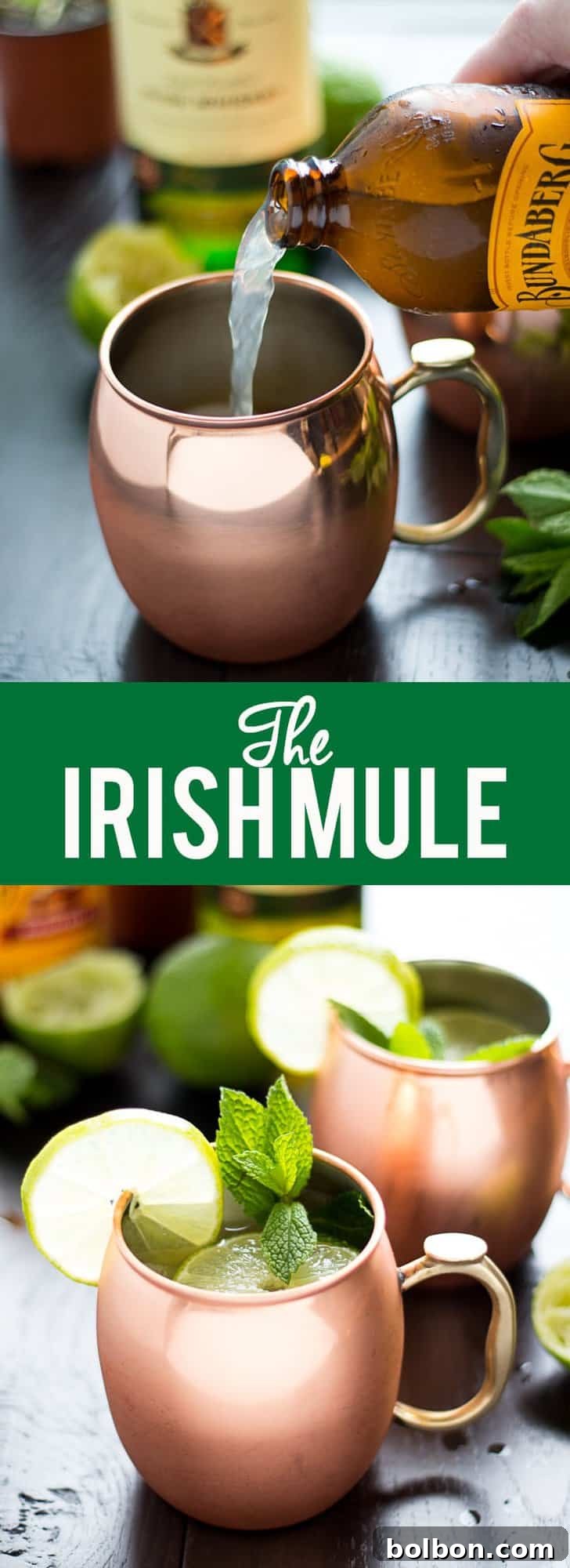 Emerald Kick 3 Close-up of an Irish Mule cocktail, highlighting the vibrant lime and amber whiskey.