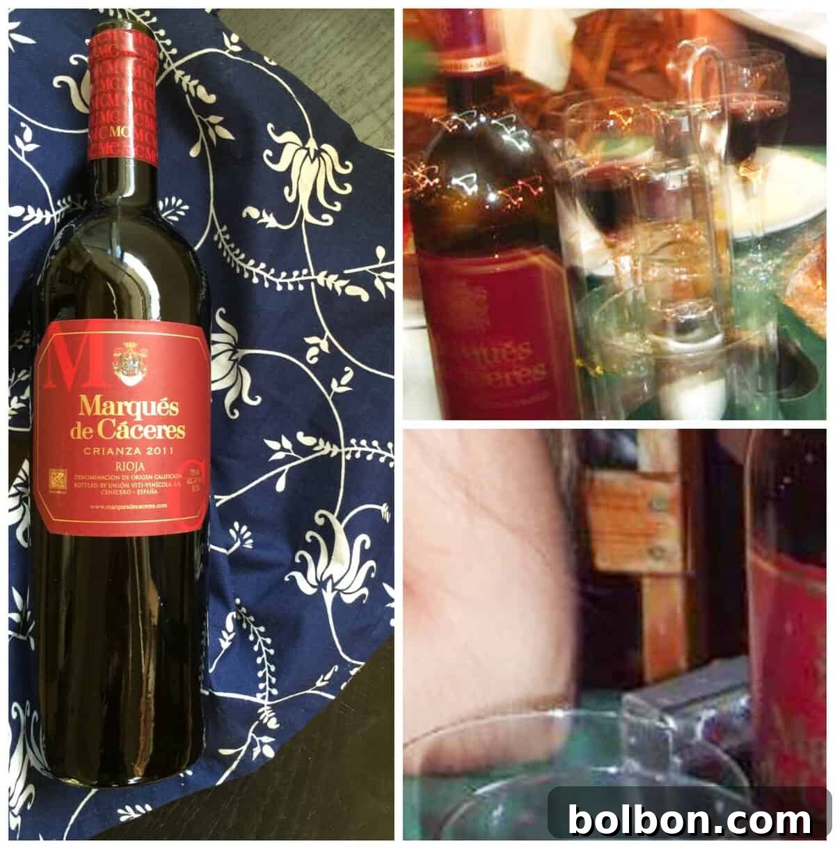 A collage showing Marque de Caceres Rioja wine from 2004 and a recent purchase