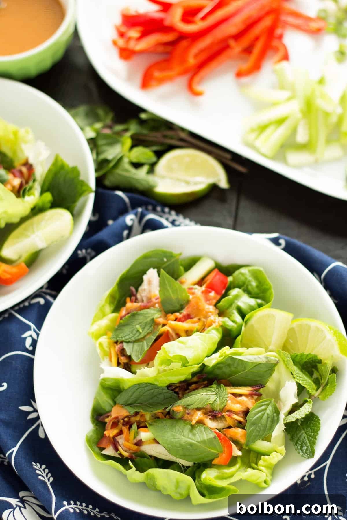 These Ginger peanut lettuce wraps are filled with colorful veggies, your protein of choice, and the most addictive peanut sauce ever!