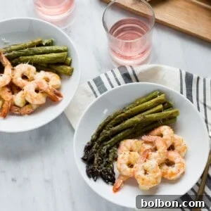Roasted Shrimp and asparagus, a quick and healthy one-pan meal.