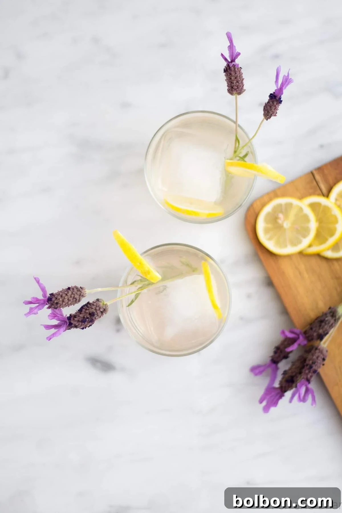 Wild Lavender Collins 3 Close-up of a Lavender Collins cocktail, showcasing the vibrant colors and delicate garnishes.