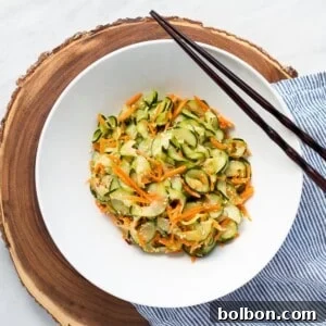 Overhead shot of the crisp Sesame Carrot and Cucumber Slaw.