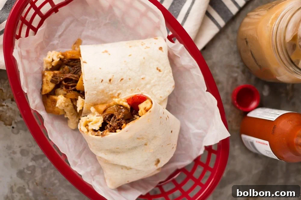 Delicious Make-Ahead Beef Breakfast Burritos, ready to be frozen or enjoyed immediately for a quick and hearty meal.