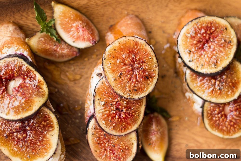 Honeyed Fig and Chevre Crostini 7 Overhead shot of Fig and Goat Cheese Crostini, showing off the vibrant colors.