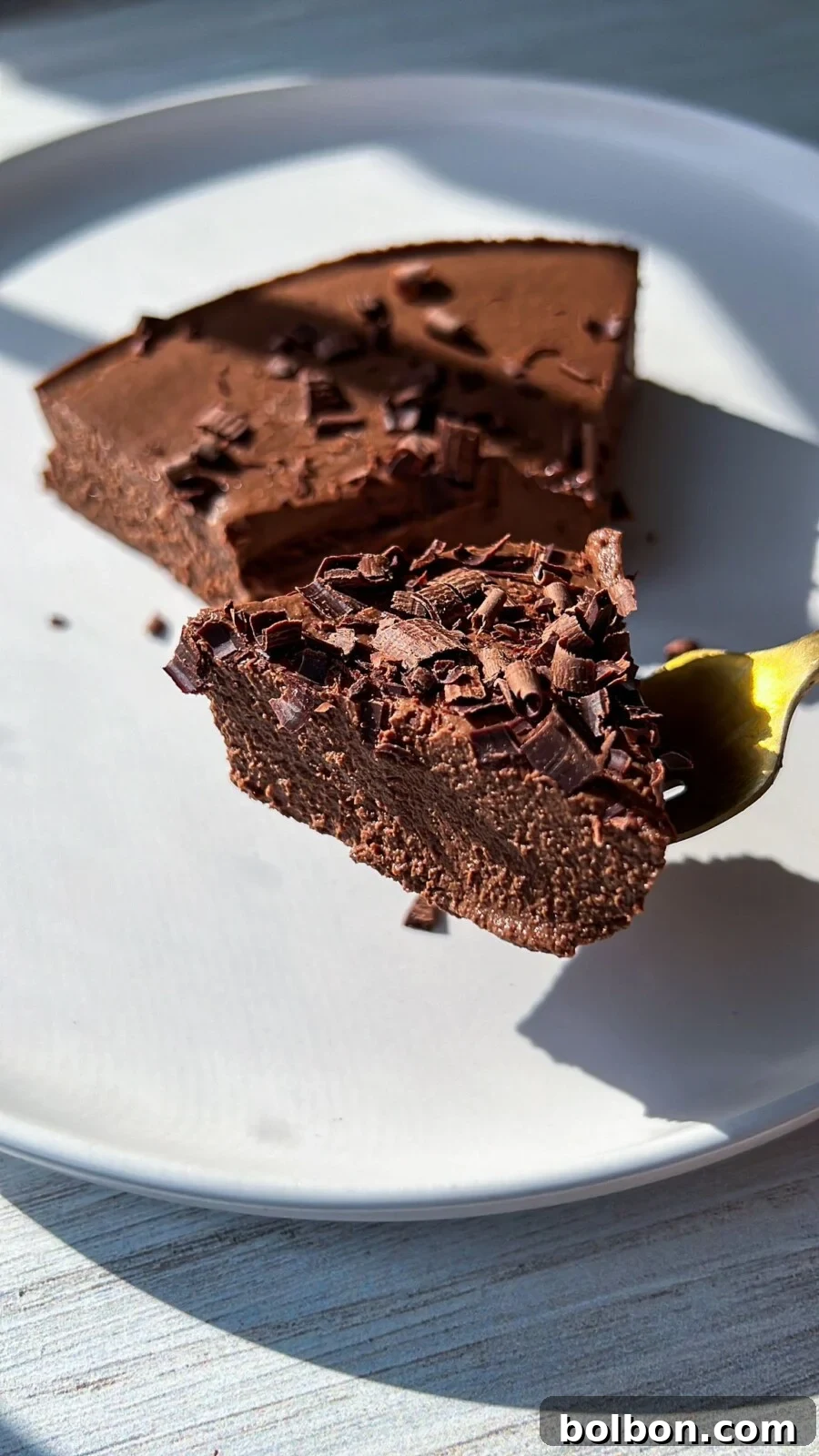 Two Ingredient Chocolate Apple Cake with chocolate shavings
