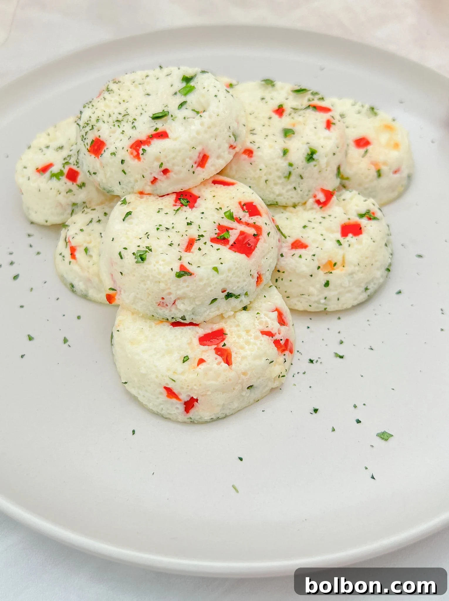 Starbucks Inspired Egg White Bites 2 Delightful Copycat Starbucks Bell Pepper Egg-White Bites, perfectly golden and fluffy, ready for a healthy breakfast or snack.