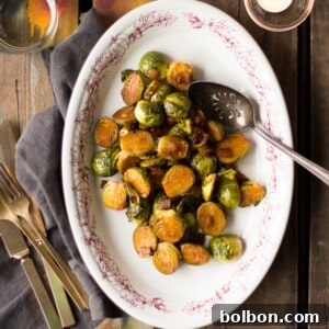 These Maple Bacon Roasted Brussels Sprouts are sweet, smoky, and spicy. They are the perfect winter or holiday side dish!