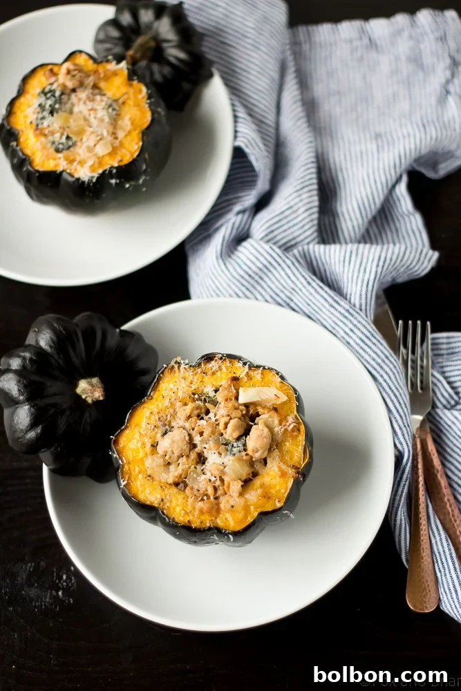 Hearty Sausage and Kale Stuffed Acorn Squash 8 Sausage and Kale Stuffed Acorn Squash, a perfect fall and winter comfort food.