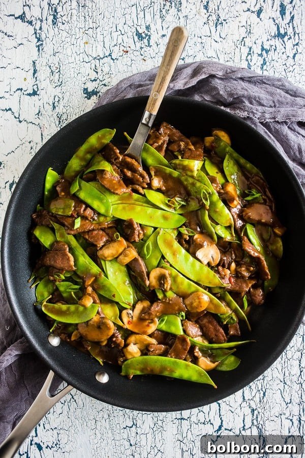 31 Healthy 30-Minute Dinners for Effortless Weeknights 5 20 minute Beef Snow Pea Skillet from Nutmeg Nanny - Fast Healthy Recipe