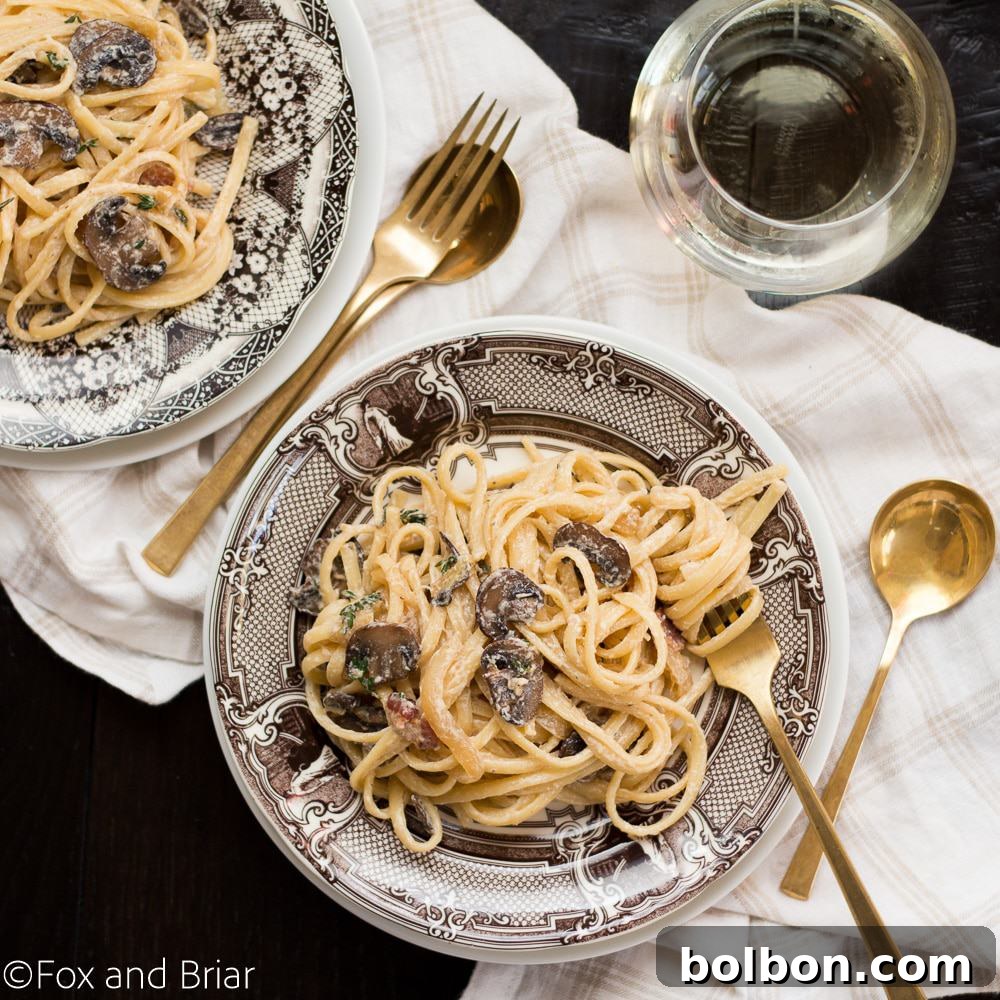 Delicious Creamy Bacon Mushroom Pasta for a special dinner