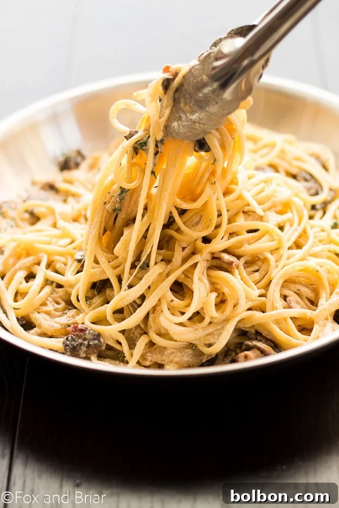 Easy Creamy Bacon Mushroom Pasta for Date Night