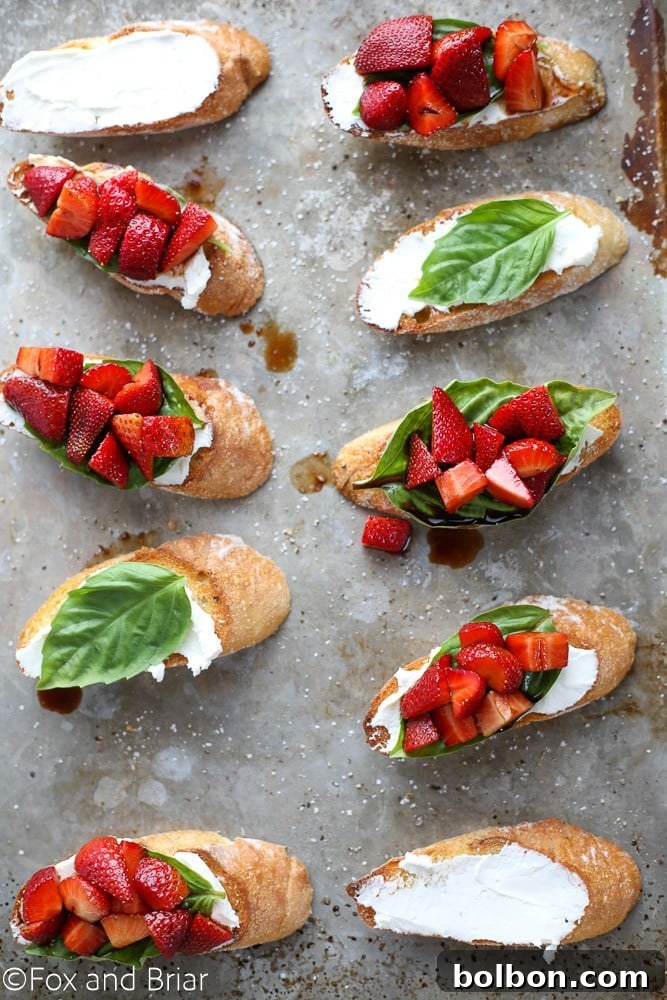 Strawberry Chambord Whipped Cheese Toasts on a platter, ready to serve