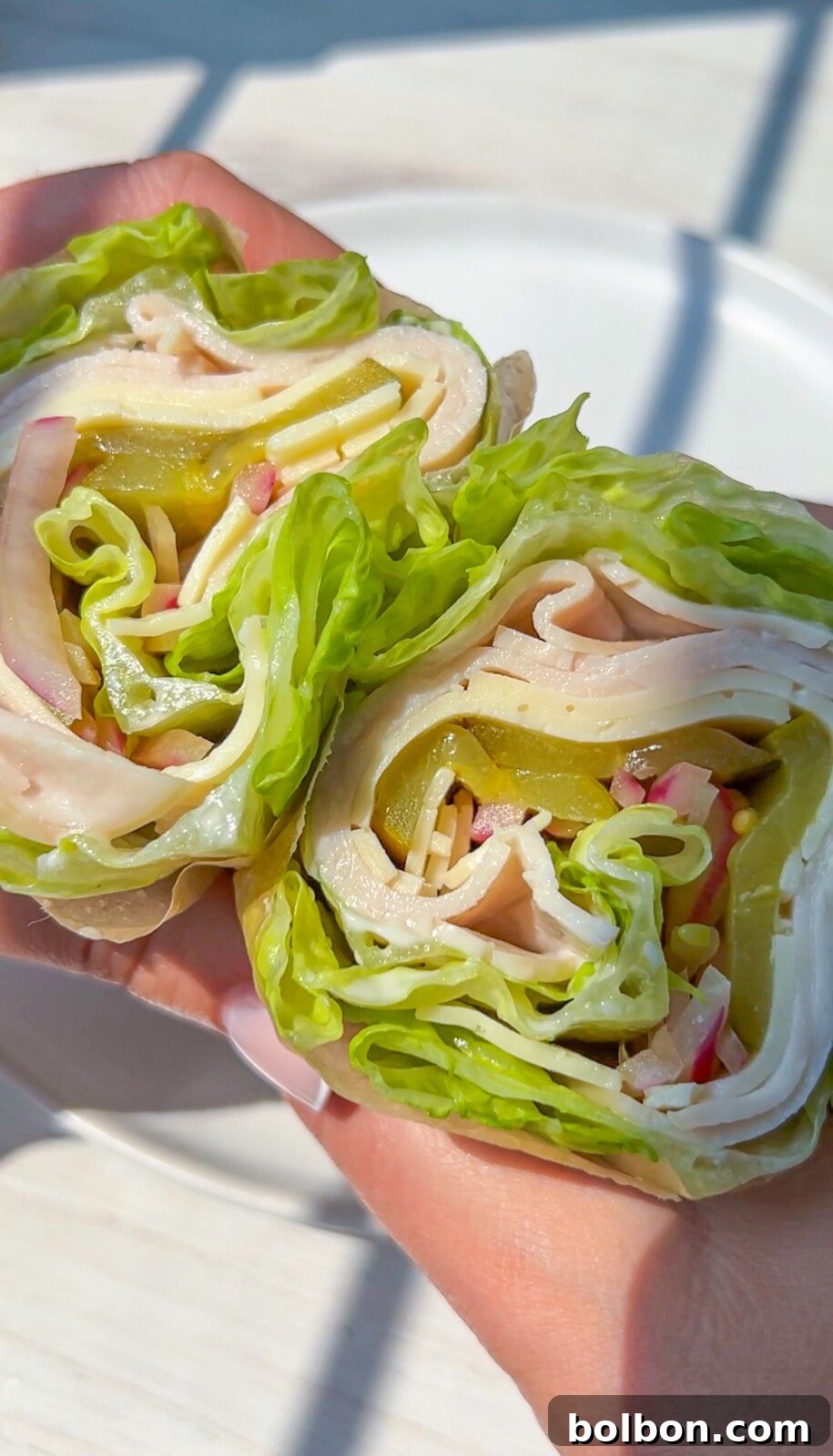 Garden Green Wraps 2 Crisp Lettuce Wrap filled with turkey, cheese, and pickles