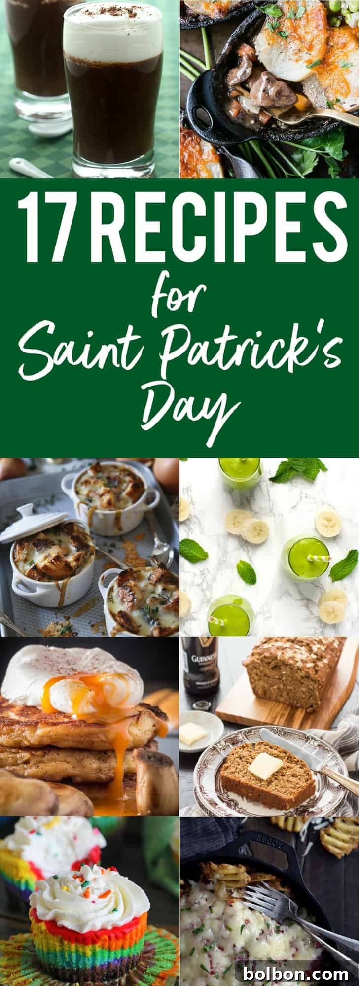A collection of the best Irish and St. Patrick's Day recipes to celebrate the holiday, featuring various dishes and treats